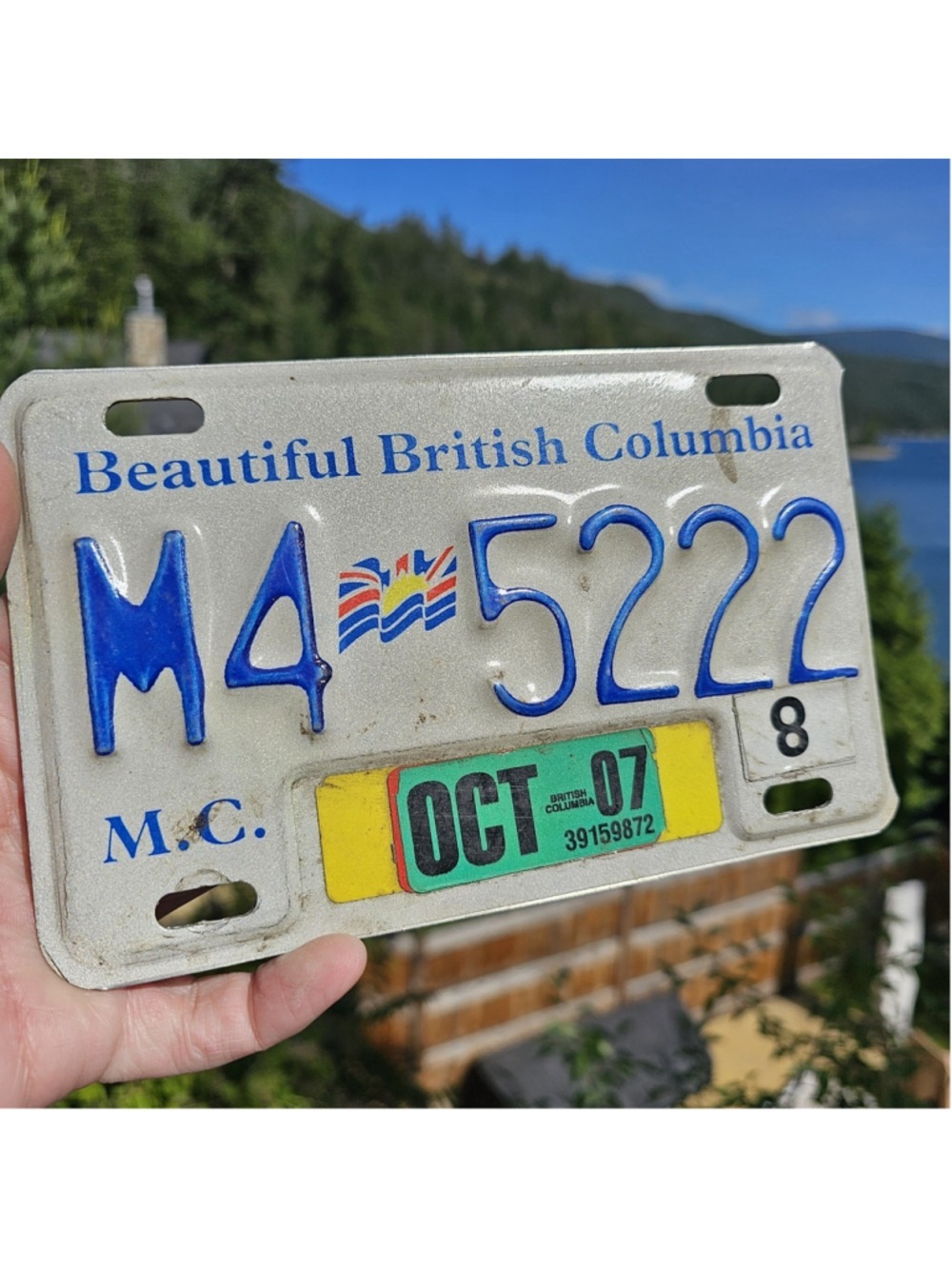 2007 British Columbia Motorcycle License Plate M4 5222 BC Canada Vintage MC...